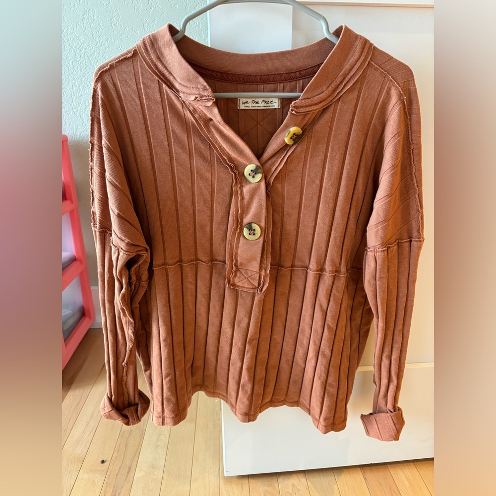 Burnt-orange Free People long-sleeve top, size small